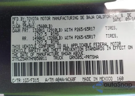 2017 Toyota Tacoma Trd Sport из США, поврежденный, VIN 3TMCZ5AN7HM050011